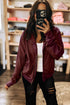 Waffle Knit Zip Front Snap Placket Hooded Patchwork Drop Shoulder Jacket